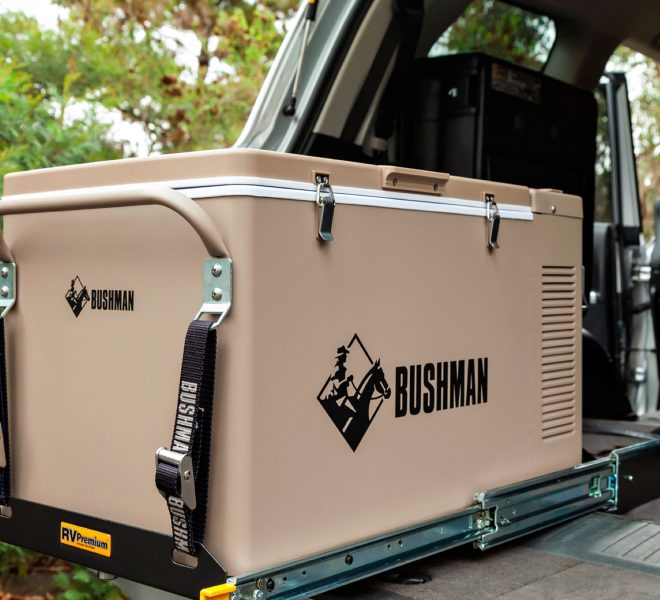 Bushman HD Fridge Slide mounted with Bushman fridge on 4WD