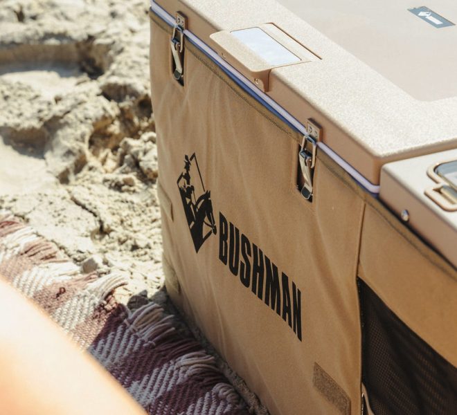 Original Bushman Fridge 35L on beach camping